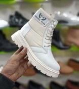 تصویر نیم بوت دخترانه کاپشنی سفید کرمی زیره دور دوخت کد 2075 - 40 