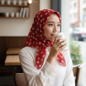 تصویر مینی اسکارف نخی دخترانه طرح گل بابونه 