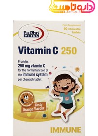 تصویر قرص جویدنی ویتامین سی 250 میلی گرم یوروویتال 60 عدد Eurho Vital Chewable Vitamin C 250 mg 60 Tabs