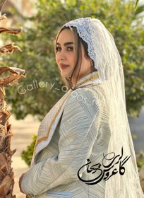 تصویر توربان حاشیه دانتل تور دار آبی آسمانی 