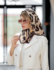 تصویر مینی اسکارف نخی طرح پلنگی - مشکی 