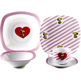 تصویر سرویس چینی زرین 1 نفره کودک اسنوپی صورتی (5 پارچه) Zarin Iran Quattro Pink-Snoopy 5 Pieces Porcelain Kid Dinnerware Set