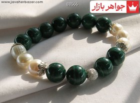 تصویر دستبند نقره مروارید و مالاکیت زنانه - کد 88566 