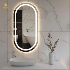 تصویر آینه بک لایت کپسولی مدرن ۴۵x۹۰ | فول آپشن لمسی و ضدبخار (مدل ۲۰۴۲) 