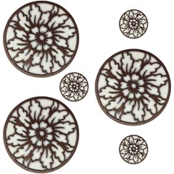 تصویر ست زیر بشقابی و زیر لیوانی اسلیمی گرد مجموعه 6 عددی مدل D191 