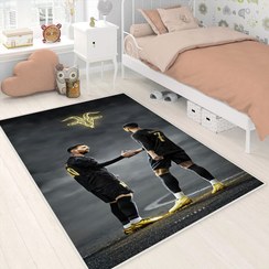 تصویر فرش اتاق فوتبالی طرح مسی و رونالدو زمینه دارک DC-1779 