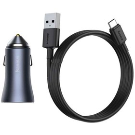 تصویر شارژر فندکی باسئوس مدل tzccjd-0g به همراه کابل تبدیل USB-C 