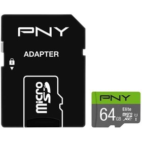تصویر کارت حافظه MicroSDXC پی ان وای مدل Elite کلاس 10 استاندارد UHS-I سرعت 100MBps ظرفیت 64 گیگابایت به همراه آداپتور SD ا PNY Elite MicroSDXC Flash Card - 64GB PNY Elite MicroSDXC Flash Card - 64GB