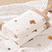 تصویر پتو دورپیچ موسلین نوزاد سایز بزرگ 110*110 وارداتی رنگ کرم 