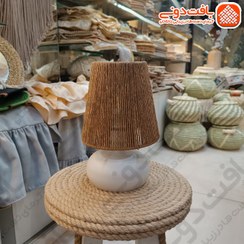 تصویر آباژور رومیزی رافیا کرم پایه فلزی کد 01518 