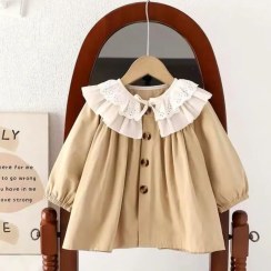 تصویر بارانی دخترانه آستردار کتان 