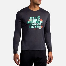 تصویر بلوز آستین بلند مردانه ورزشی بروکس brooks long sleeve توسی ذغالی طرح دار 