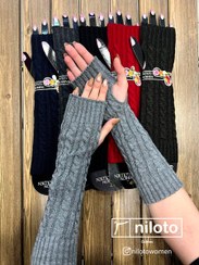 تصویر ساق دست بافت زنانه مدل انگشتی‎ - مشکی Women's hand weave, finger model