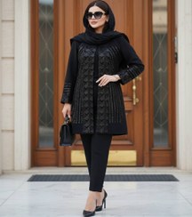 تصویر مانتو کتی مخمل سوزن‌دوزی مونوکروم 