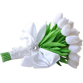 تصویر دسته گل مصنوعی عروس طرح لاله سفید کد 2022 