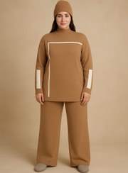 تصویر ست بافت بلوز شلوار بافت بگ استایل طرح خطی زنانه 