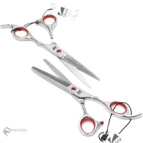 تصویر ست قیچی فینی نقره‌ای تم قرمز (6اینچ) Finny Silver Scissors Set with Red Theme (6 inches)