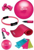 تصویر ست پیلاتس مردانه و زنانه کامل فوشیا PTS با کوسن 15 میلی متری 65 سانتی متر 20 Delta 