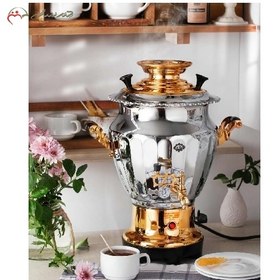 تصویر Electric samovar steel code 115 golden diamond model 7 liters with completely updated design with thermostat, body color guarantee 