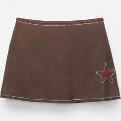 تصویر دامن کوتاه مهره دوزی شده زنانه قهوه ای پل اند بیر 