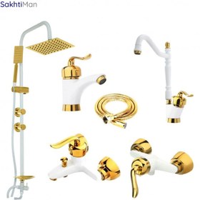 تصویر ست کامل شیرآلات قاصدک مدل قاجاری رنگ سفید طلایی 