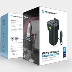 تصویر اینورتر 150 وات پاورولوژی POWEROLOGY 150W CUP HOLDER POWER INVERTER 