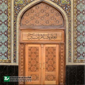 تصویر درب چوبی ورودی حسینیه ،مسجد، اماکن متبرکه سنتی صنایع چوب ساج مدل T12 