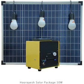 تصویر برق خورشیدی 50 وات با سه لامپ | طرح جدید، برند رساما Solar Package System 50W 18Ah Rasama new