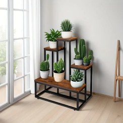 تصویر استند گلدان فلزی پله‌ای ۵ طبقه مدل آوا 