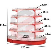 تصویر ست قفسه فروشگاهی خودایست دوطرفه طرح جدید با قوس انتهایی به ارتفاع 175 سانتیمتر و طول 170 سانتیمتر 