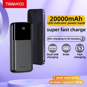 تصویر پاوربانک ترانیو مدل T-D09 ظرفیت 20000 میلی آمپر ساعت TRANYOO T-D09 model T-D09 power bank with a capacity of 20000 mAh