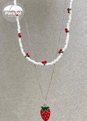 تصویر گردنبند نقره زنانه طرح گیلاس و توت فرنگی Silver necklaces