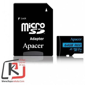 تصویر کارت حافظه microSDXC اپیسر مدل V30 کلاس 10 استاندارد UHS-I U3 سرعت 100MBps ظرفیت64گیگابایت به همراه آداپتور SD 