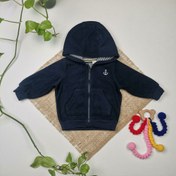 تصویر سویشرت توکرکی نوزادی آستین بلند برند لوپیلو طرح لنگر کلاهدار سرمه ای رنگ 