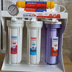 تصویر دستگاه تصفیه آب سافت واتر ۸ مرحله با پمپ سنگین ۳۵ و مخزن ۴ گالن 