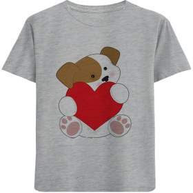 تصویر تی شرت آستین کوتاه دخترانه طرح سگ و قلب کد F11 