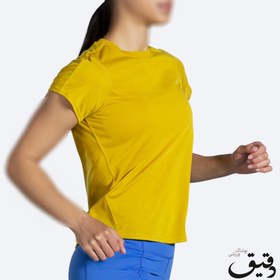 تصویر تیشرت ورزشی بروکس زنانه Brooks short sleeve خردلی BROOKS DISTANCE SHORT SLEEVE