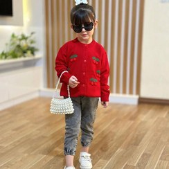 تصویر ژاکت بافت بچگانه قرمز صورتی کرم گیلاس 1127