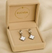 تصویر گوشواره زنانه ونکلیف سفید نقره ایتالیایی اصل عیار 925 