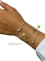 تصویر دستبند زنانه برند فشن مدل قلبی استیل رنگ ثابت Fashion brand women's bracelet, heart model, fixed color steel