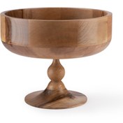 تصویر ظرف پذیرایی لبه بلند پایه دار چوب گردو سایز متوسط 