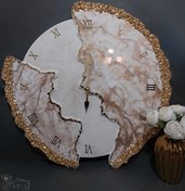تصویر ساعت دیواری رزینی دفرمه سفید طلایی - قطر۸۰ / مشکی طلایی 