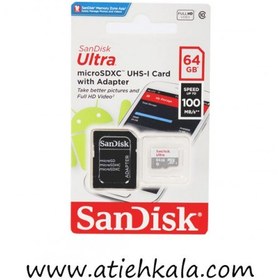 تصویر کارت حافظه سن دیسک ۶۴ گیگابایت مدل Ultra با سرعت ۱۰۰MB/s کلاس ۱۰ 