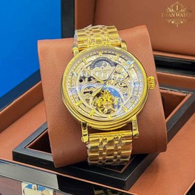 تصویر ساعت مچی مردانه پتک فیلیپ اتوماتیک اسکلتون طلایی صفحه مشکی Patek Philippe9655 