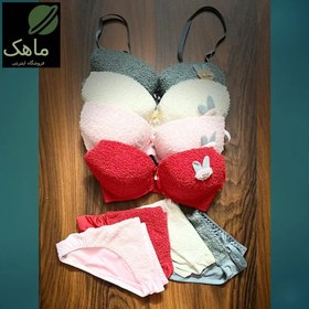 تصویر لباس زیر زنانه ست اسفنجی کیوت شورت و سوتین نیم جک فنردار 