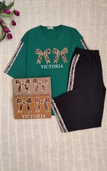 تصویر ست تیشرت و شلوار زنانه طرح پاپیون رنگ سبز 