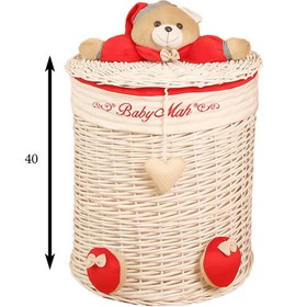 تصویر سبد استوانه سایز متوسط خرس تدی رنگ قرمز 