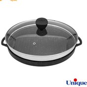 تصویر تابه گریل چدنی گرد یونیک سایز ۳۴ با درب و انبر 