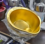 تصویر آبکش برنج شور استیل طلایی چند کاره 