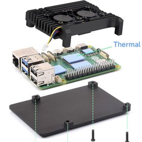 تصویر کیس آلومینیومی رزبری پای 5 همراه با دو عدد فن-کد 522 